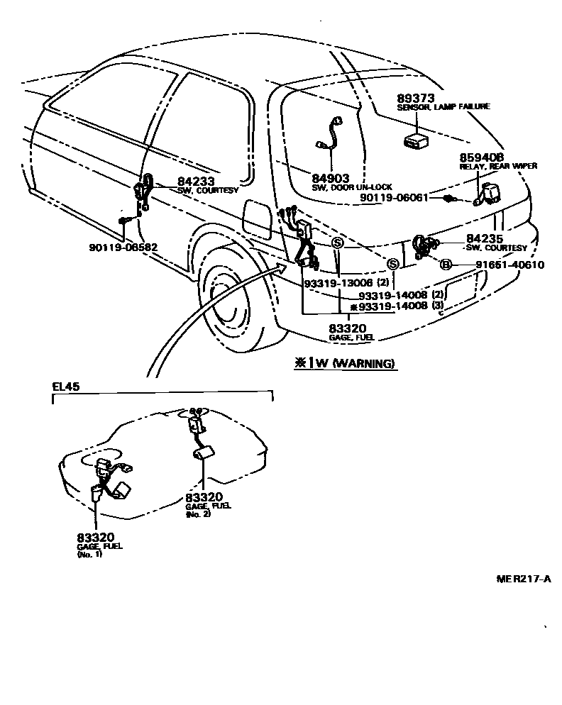 Toyota COROLLA 开关和继电器和ECU EPC diagram — MER217A