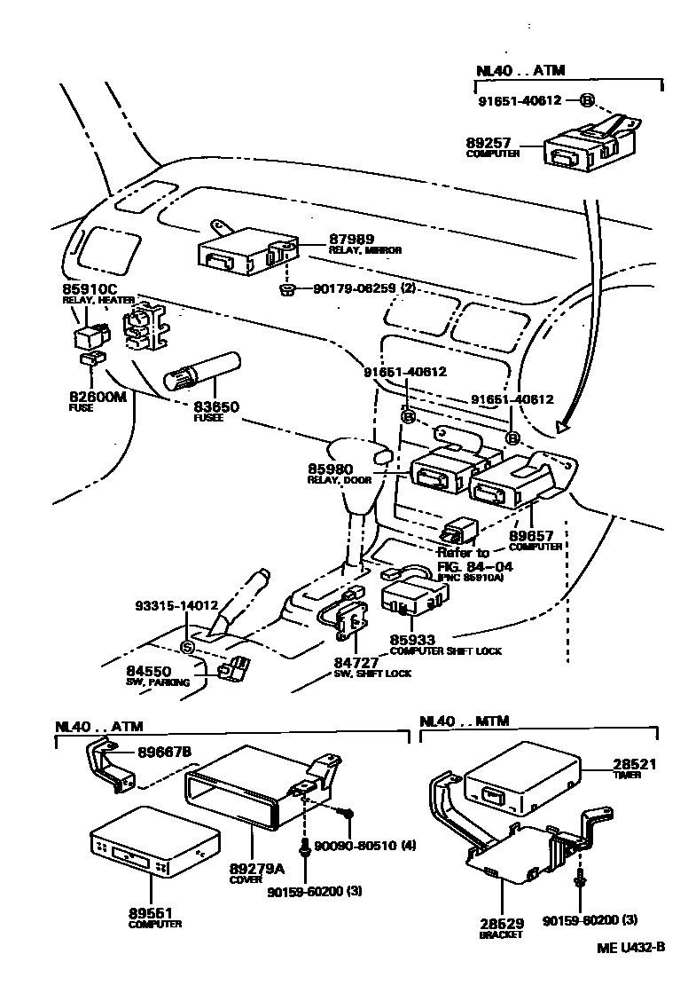 Toyota COROLLA 开关和继电器和ECU EPC diagram — MEU432B