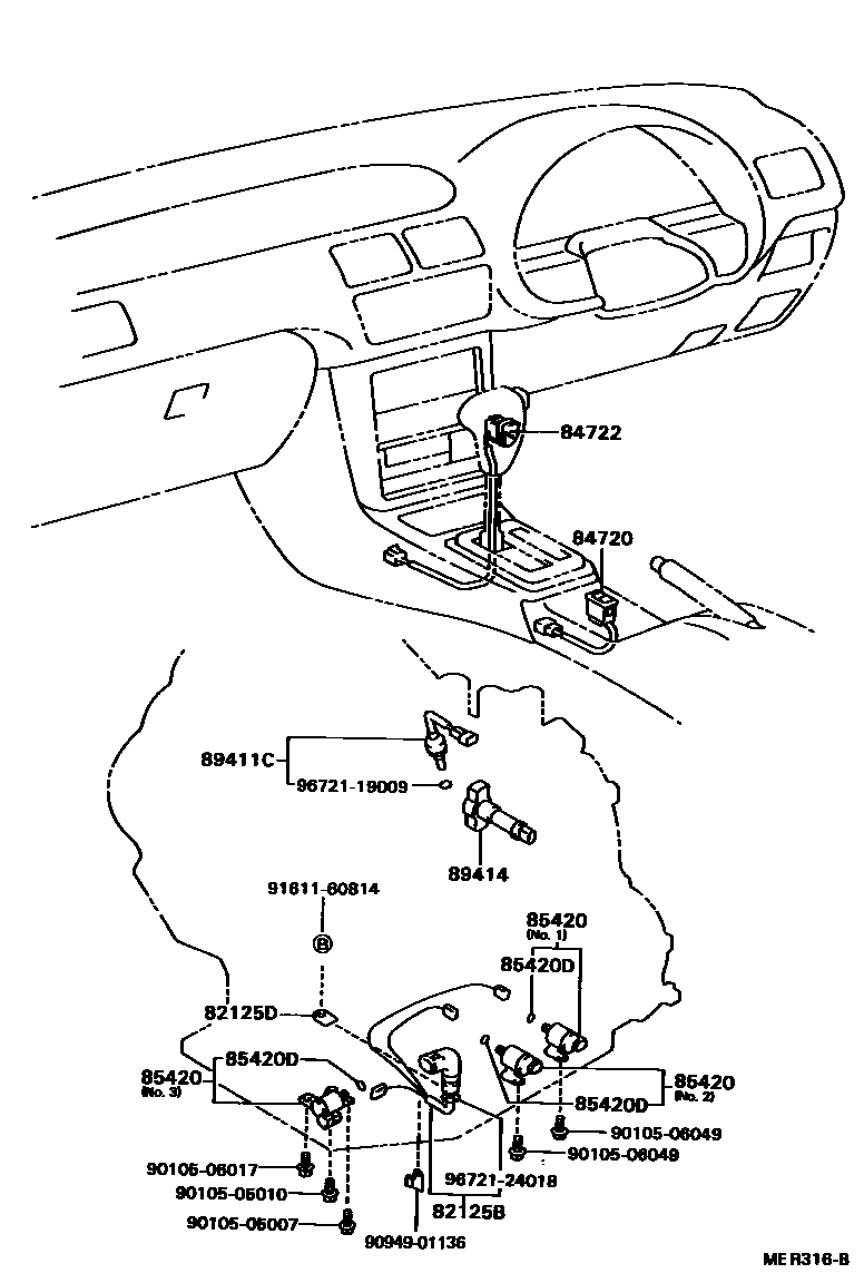 Toyota COROLLA 超速档和电子控制变速器 EPC diagram — MER316B