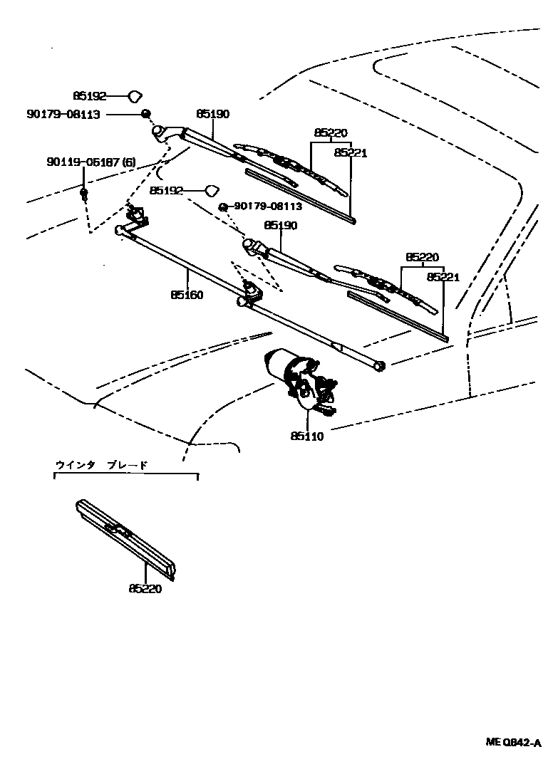 Toyota COROLLA 挡风玻璃刮水器 EPC diagram — MEQ842A