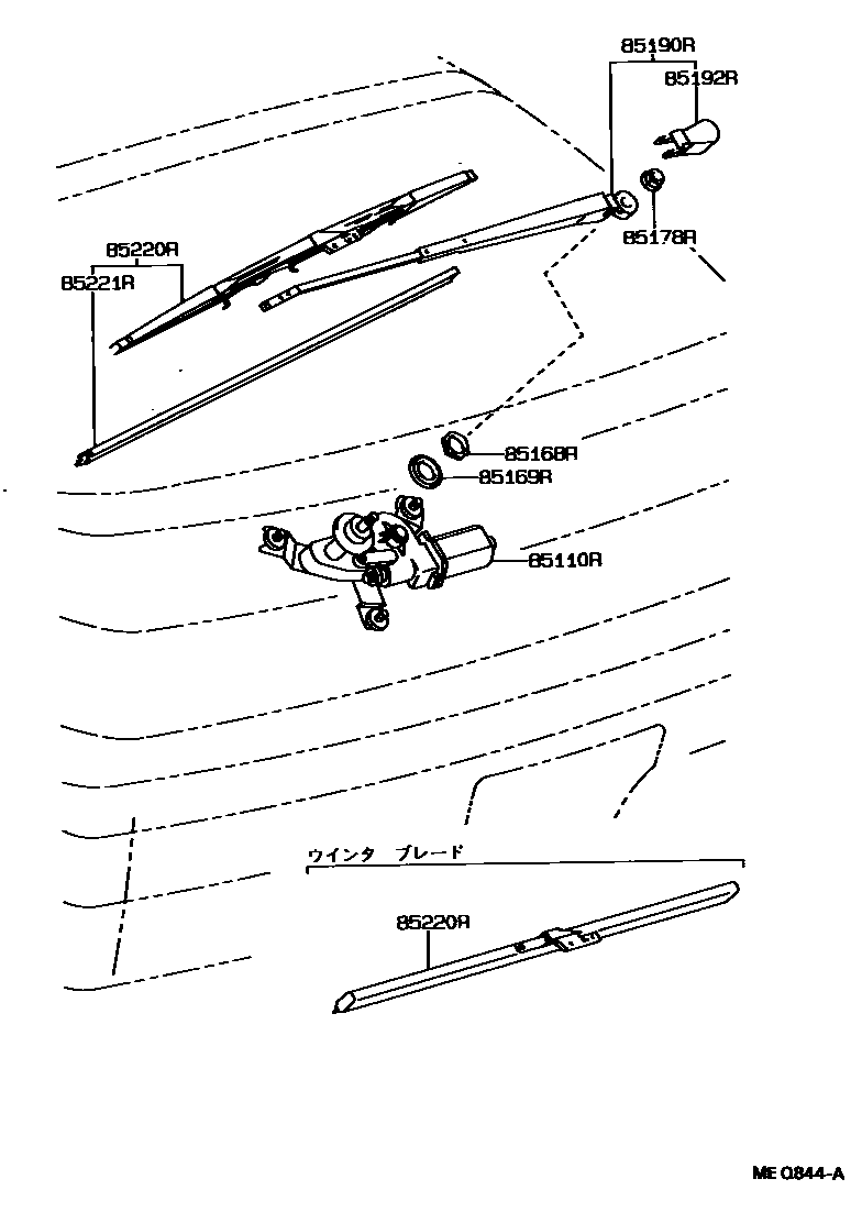 Toyota COROLLA 后刮水器 EPC diagram — MEQ844A