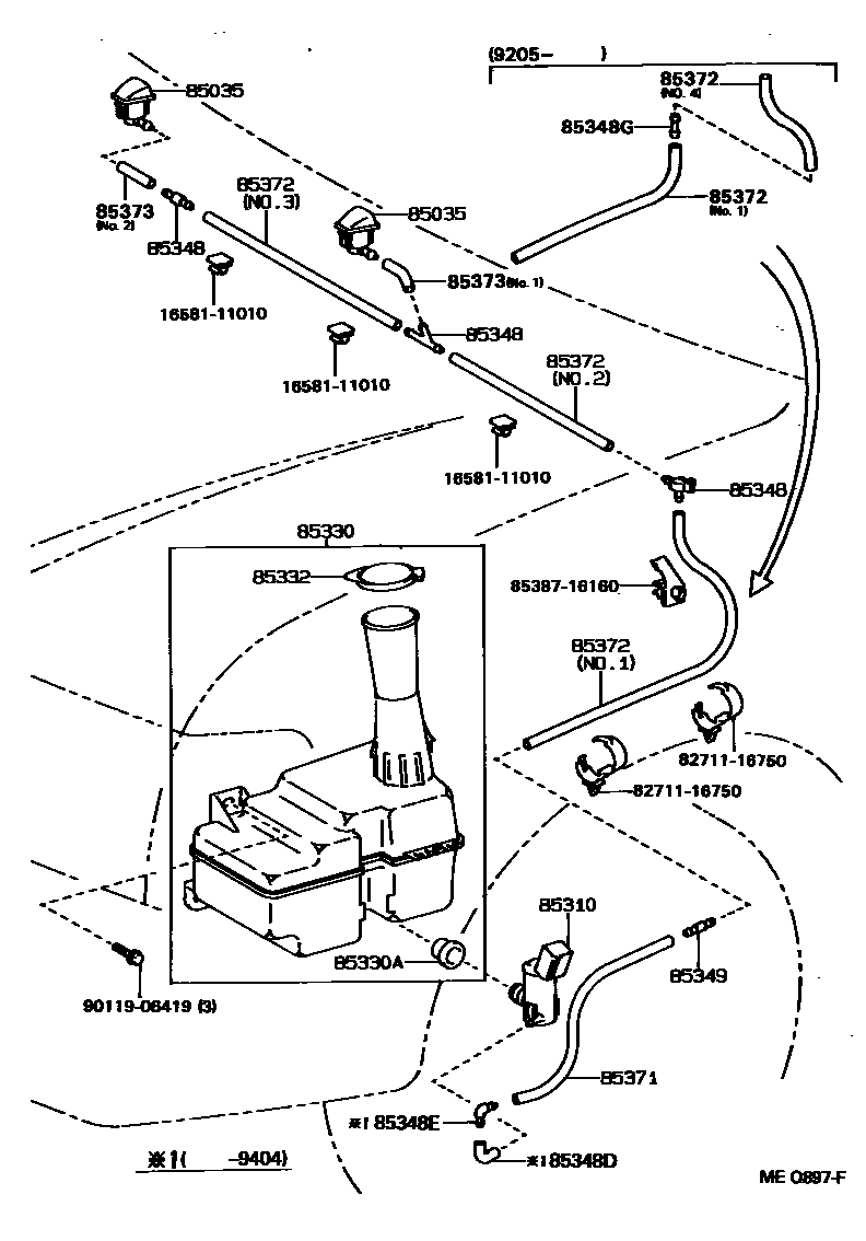 Toyota COROLLA 挡风玻璃清洗器 EPC diagram — MEQ897F