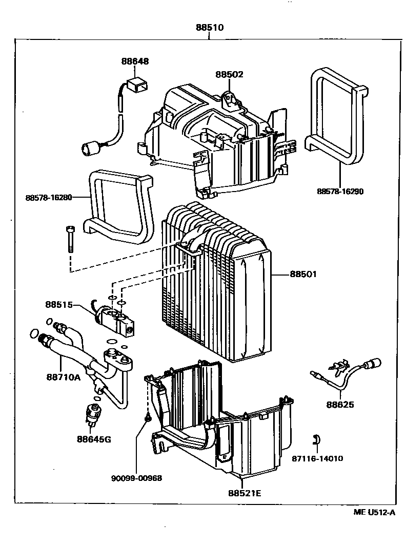 Toyota COROLLA 暖风和空调系统 - 冷却器组件 EPC diagram — MEU512A