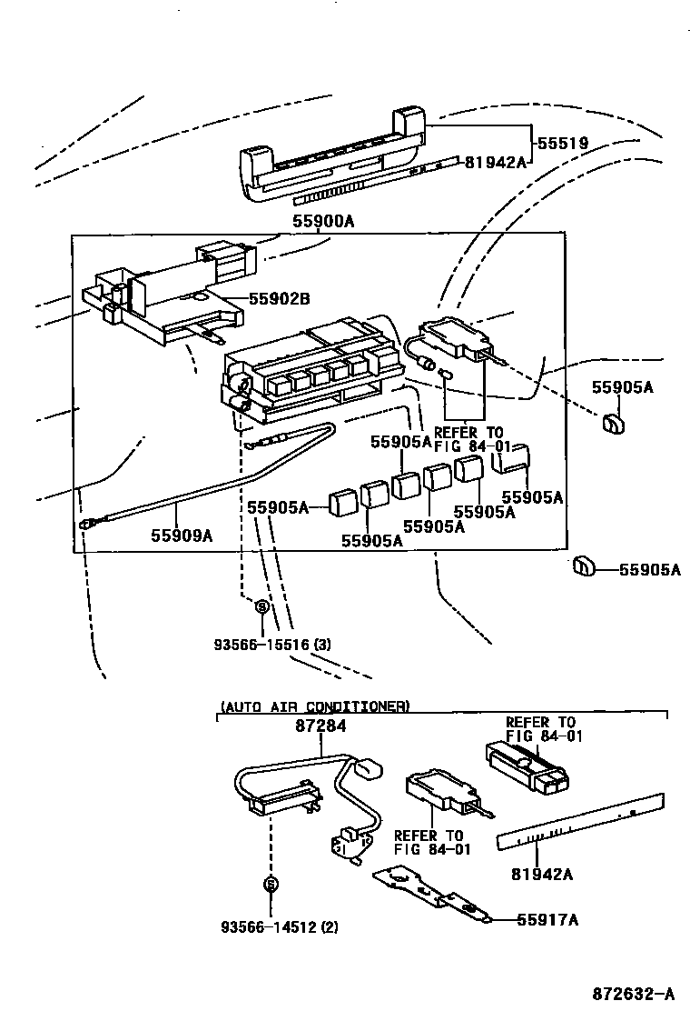 Toyota COROLLA 暖风和空调系统 - 控制器和风管 EPC diagram — 872632A
