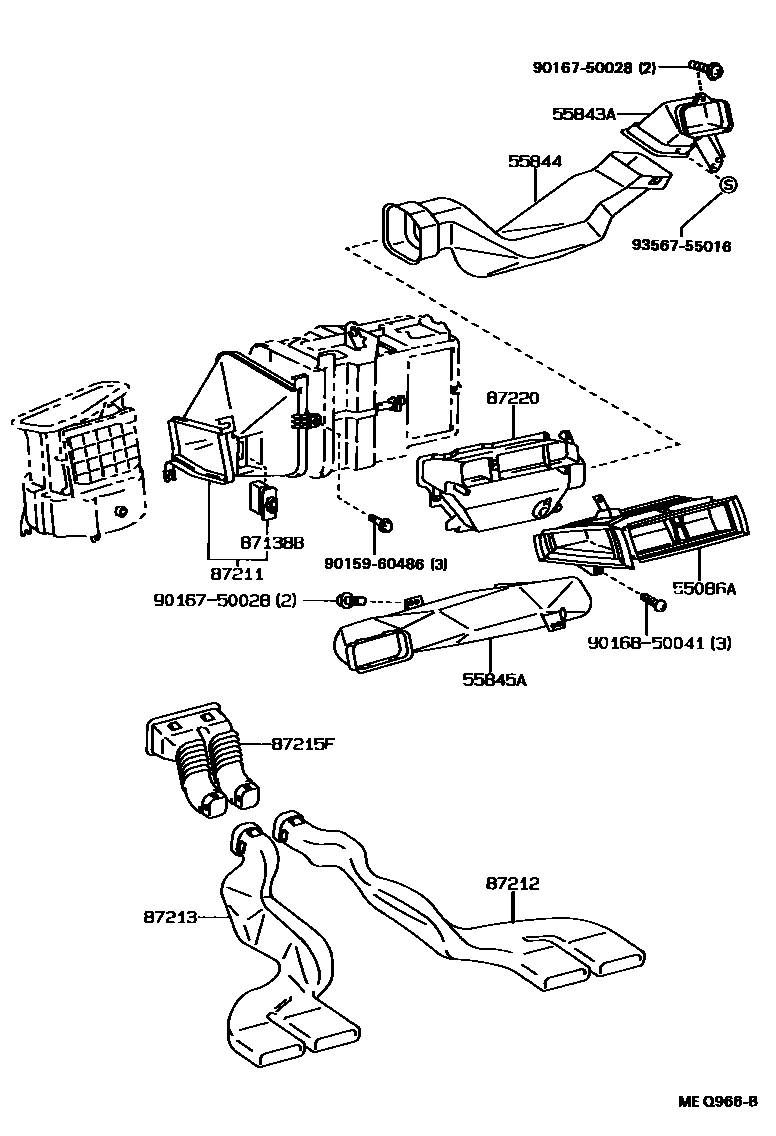 Toyota COROLLA 暖风和空调系统 - 控制器和风管 EPC diagram — MEQ966B