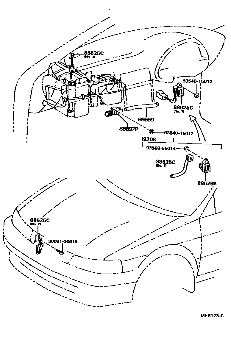 Toyota COROLLA 暖风和空调系统 - 控制器和风管 EPC diagram — MER173C