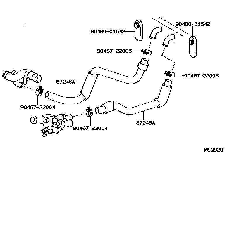 Toyota COROLLA 暖风和空调系统 - 水管 EPC diagram — MEQ928