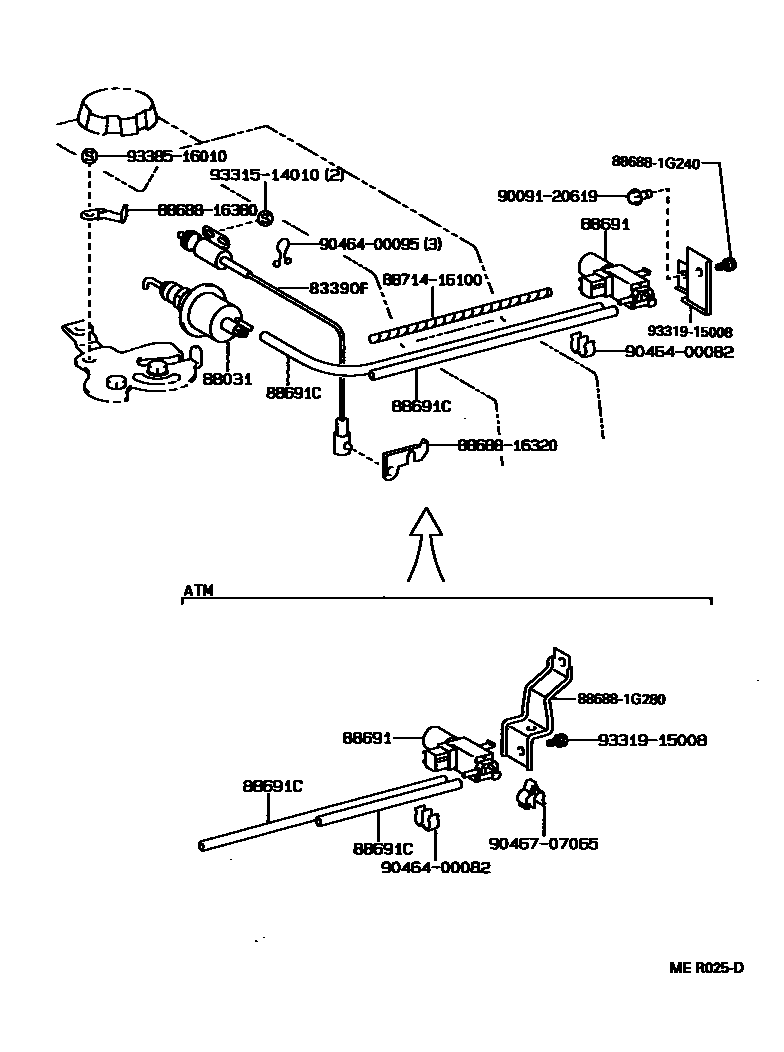 Toyota COROLLA 暖风和空调系统 - 真空管 EPC diagram — MER025D