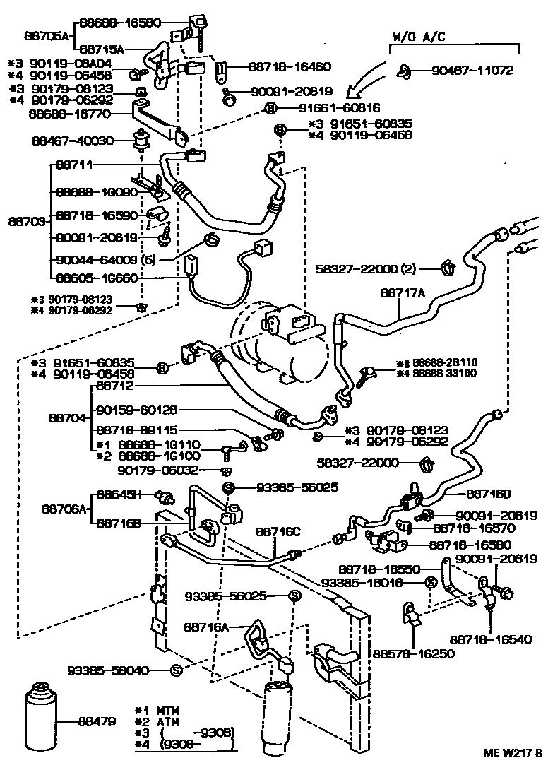 Toyota COROLLA Heating & Air Conditioning - Cooler Piping EPC diagram — MEW217B