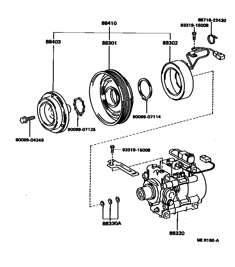 Toyota COROLLA Heating & Air Conditioning - Compressor EPC diagram — MER166A