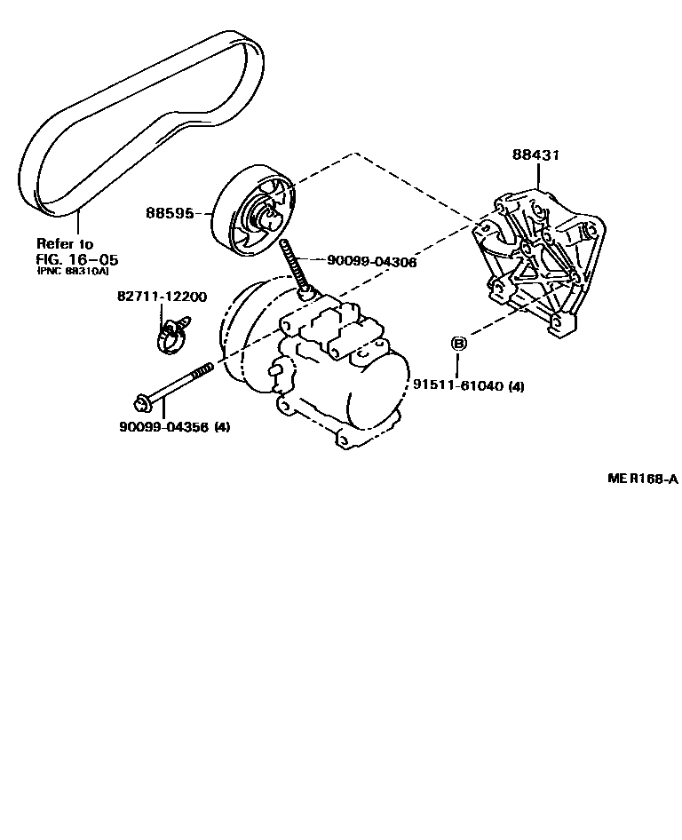 Toyota COROLLA Heating & Air Conditioning - Compressor EPC diagram — MER168A
