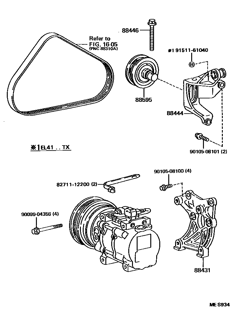 Toyota COROLLA Heating & Air Conditioning - Compressor EPC diagram — MES934
