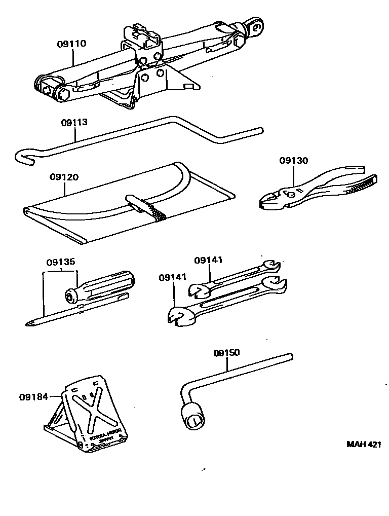 Toyota COROLLA Standard Tools EPC diagram — MAH421