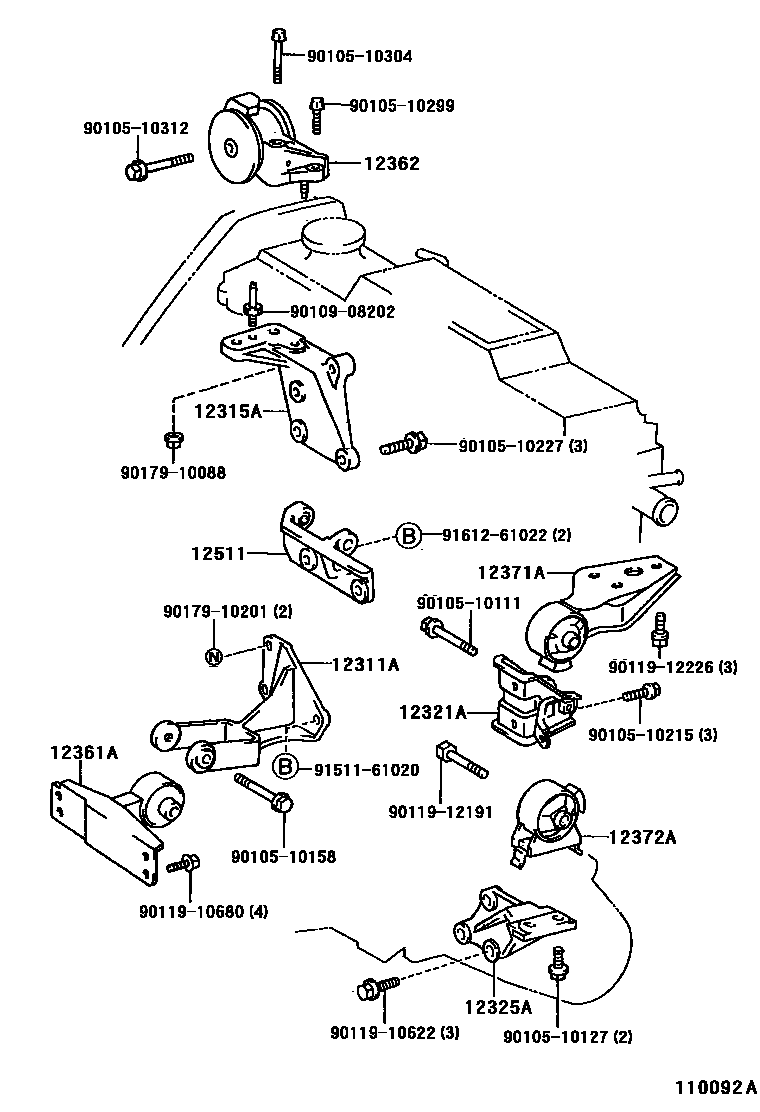 Toyota COROLLA Engine Mounting EPC diagram — 110092A