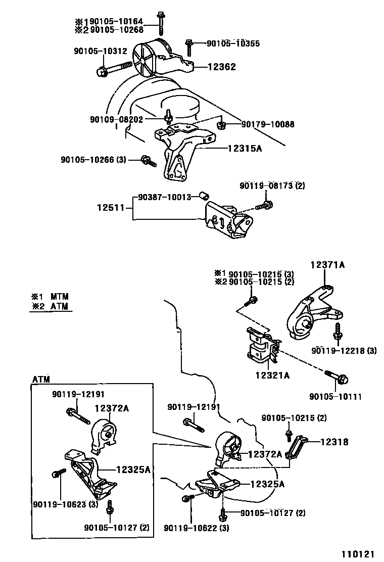 Toyota COROLLA Engine Mounting EPC diagram — 110121
