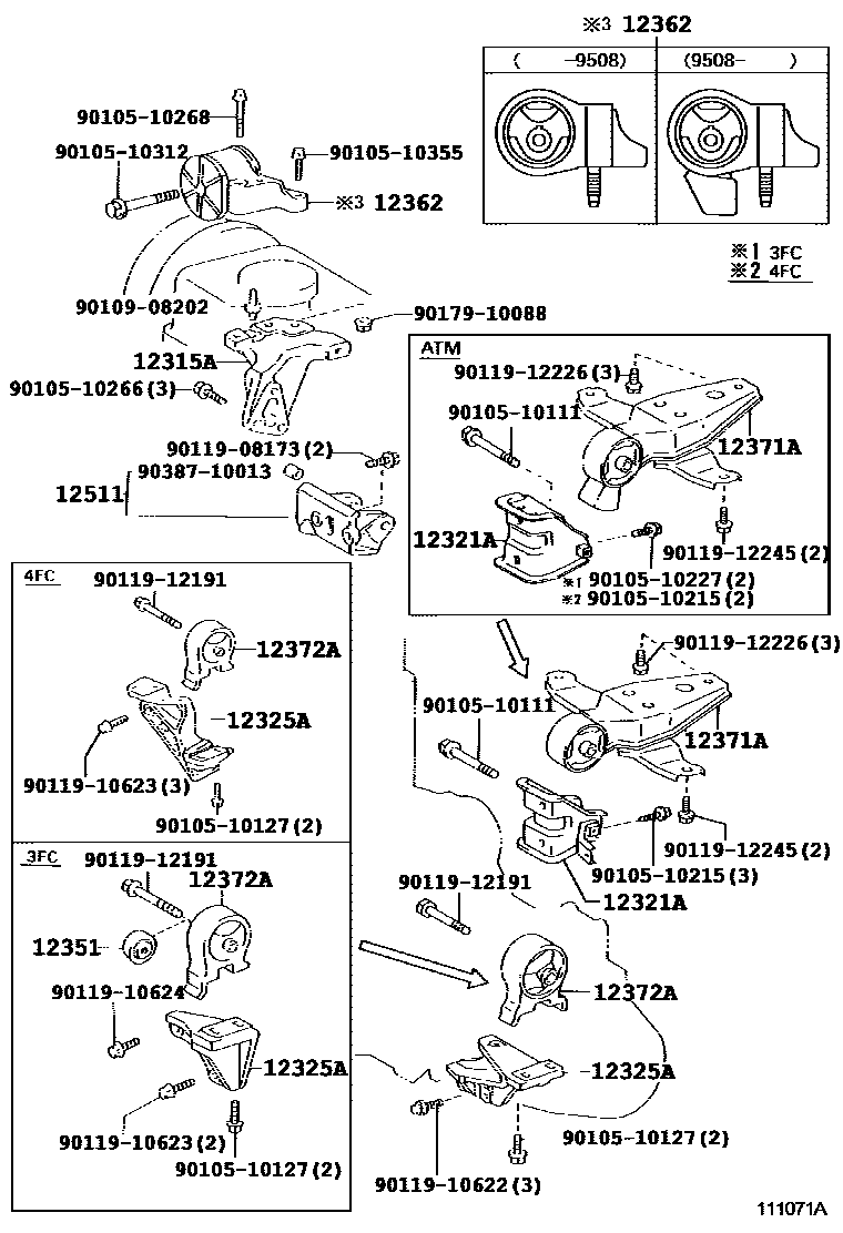 Toyota COROLLA Engine Mounting EPC diagram — 111071A
