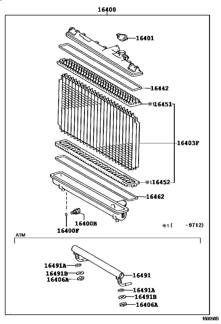 Toyota COROLLA RADIATOR & WATER OUTLET EPC diagram — 160056B