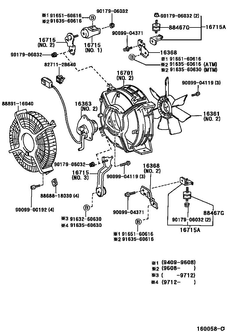 Toyota COROLLA RADIATOR & WATER OUTLET EPC diagram — 160058C