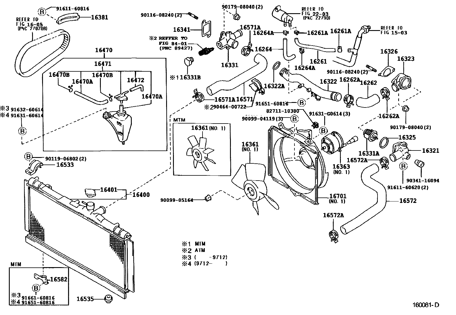 Toyota COROLLA RADIATOR & WATER OUTLET EPC diagram — 160081D