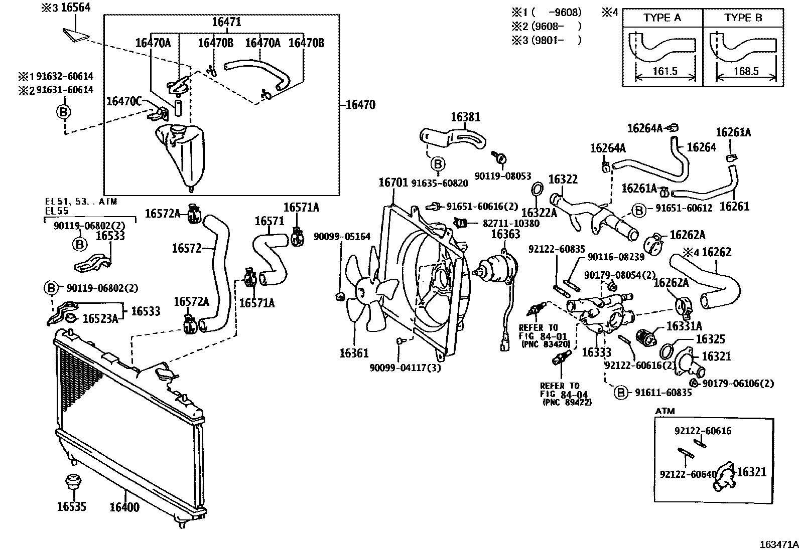 Toyota COROLLA RADIATOR & WATER OUTLET EPC diagram — 163471A