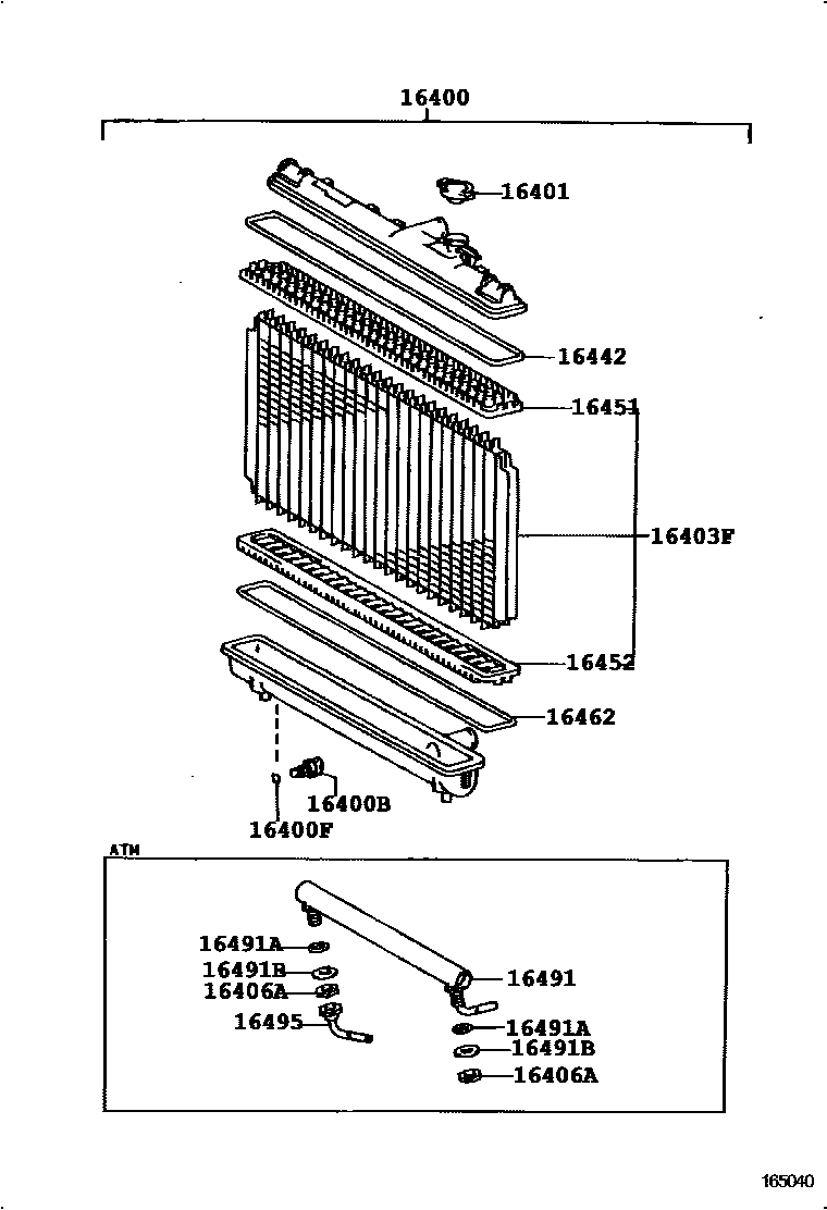 Toyota COROLLA RADIATOR & WATER OUTLET EPC diagram — 165040