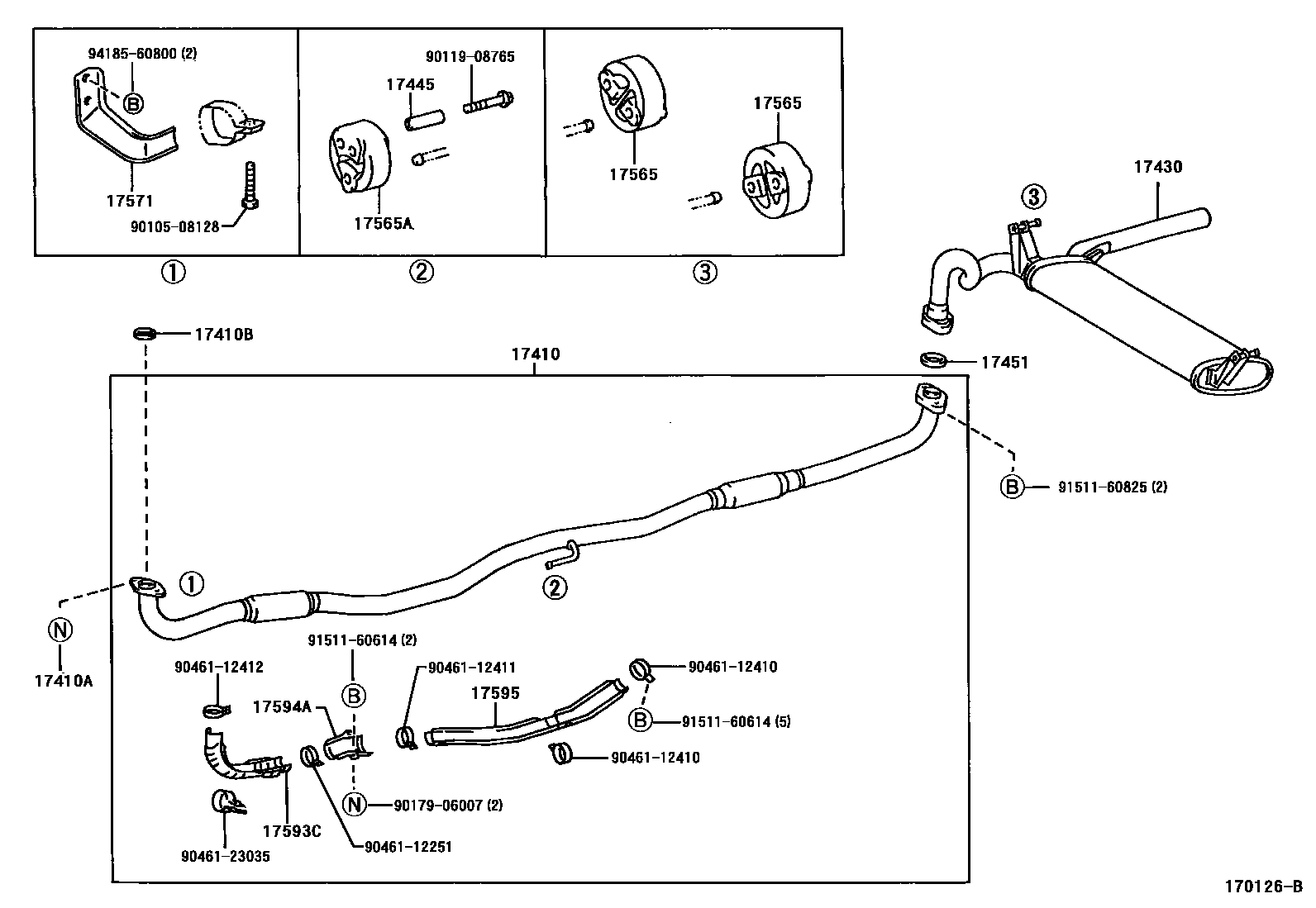 Toyota COROLLA Exhaust Pipe EPC diagram — 170126B