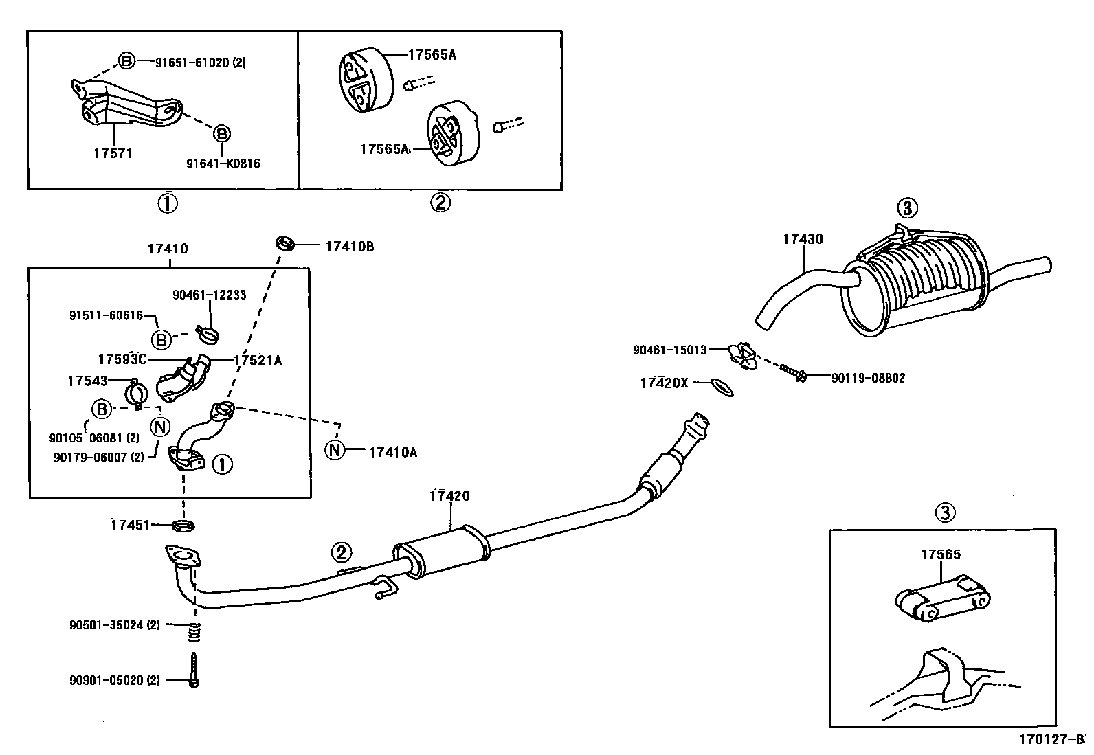 Toyota COROLLA Exhaust Pipe EPC diagram — 170127B