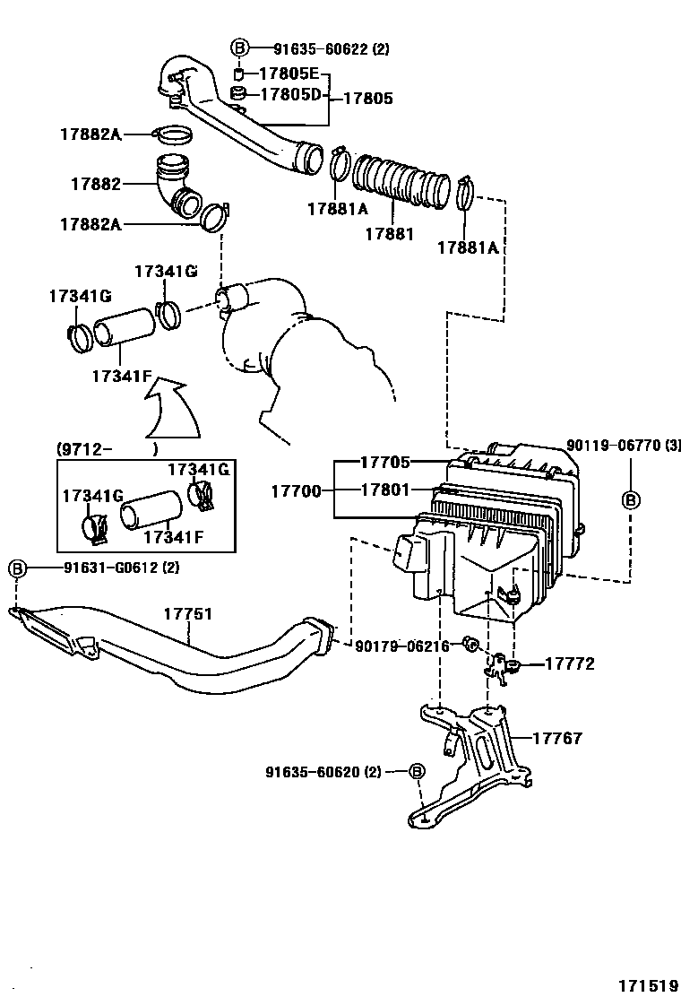 Toyota COROLLA Air Cleaner EPC diagram — 171519