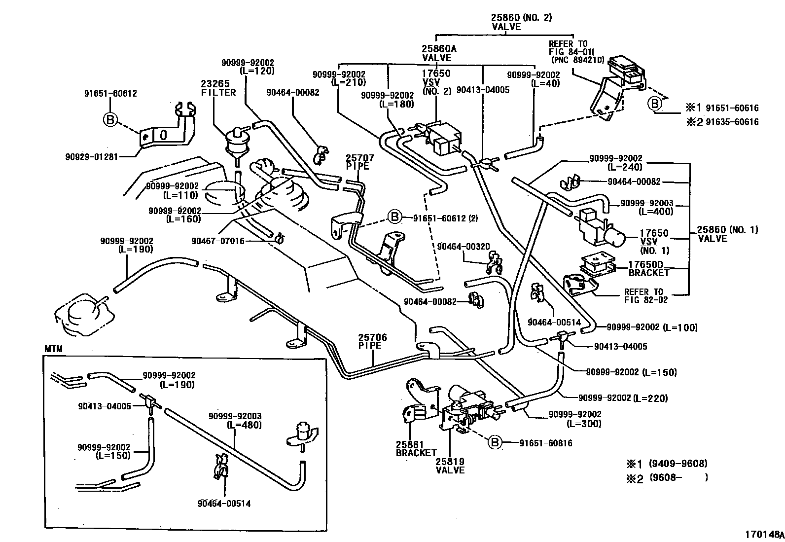 Toyota COROLLA vacuum tube EPC diagram — 170148A