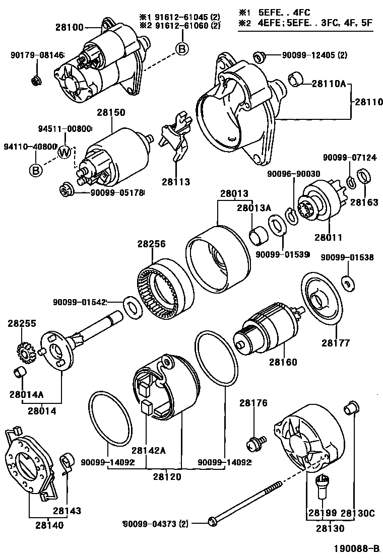 Toyota COROLLA 起动机 EPC diagram — 190088B