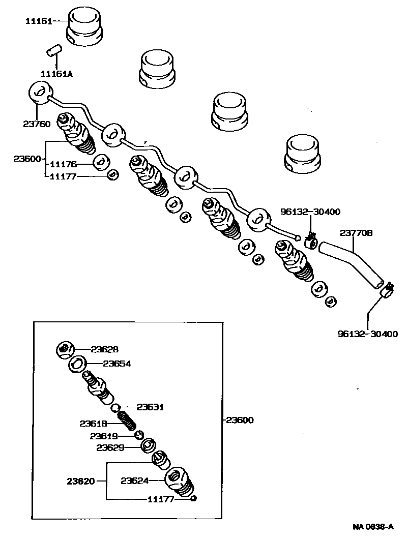 Toyota COROLLA 喷油嘴 EPC diagram — NA0638A