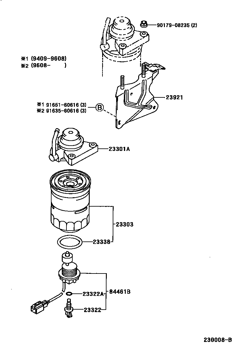 Toyota COROLLA fuel filter EPC diagram — 230008B