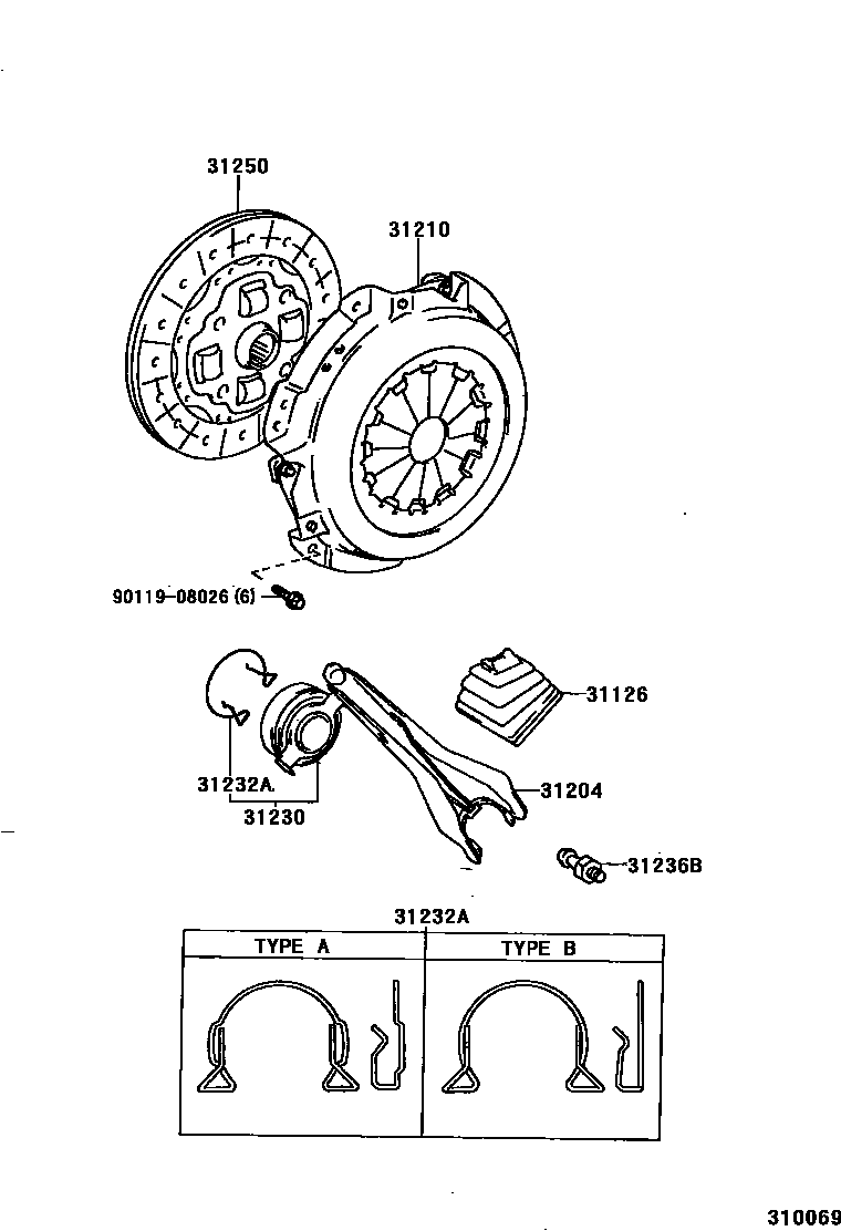 Toyota COROLLA 离合器和分离叉 EPC diagram — 310069