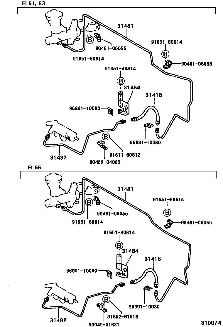 Toyota COROLLA 离合器踏板和挠性软管 EPC diagram — 310074
