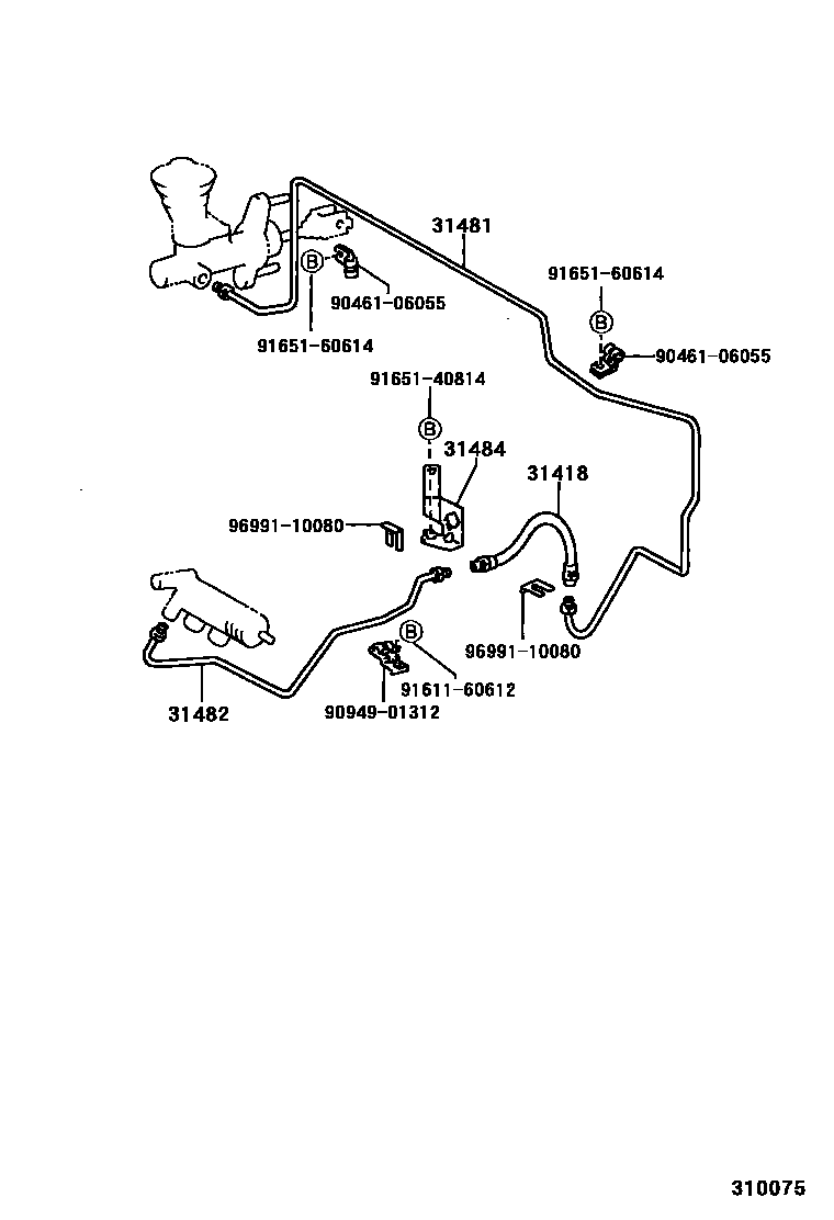 Toyota COROLLA 离合器踏板和挠性软管 EPC diagram — 310075