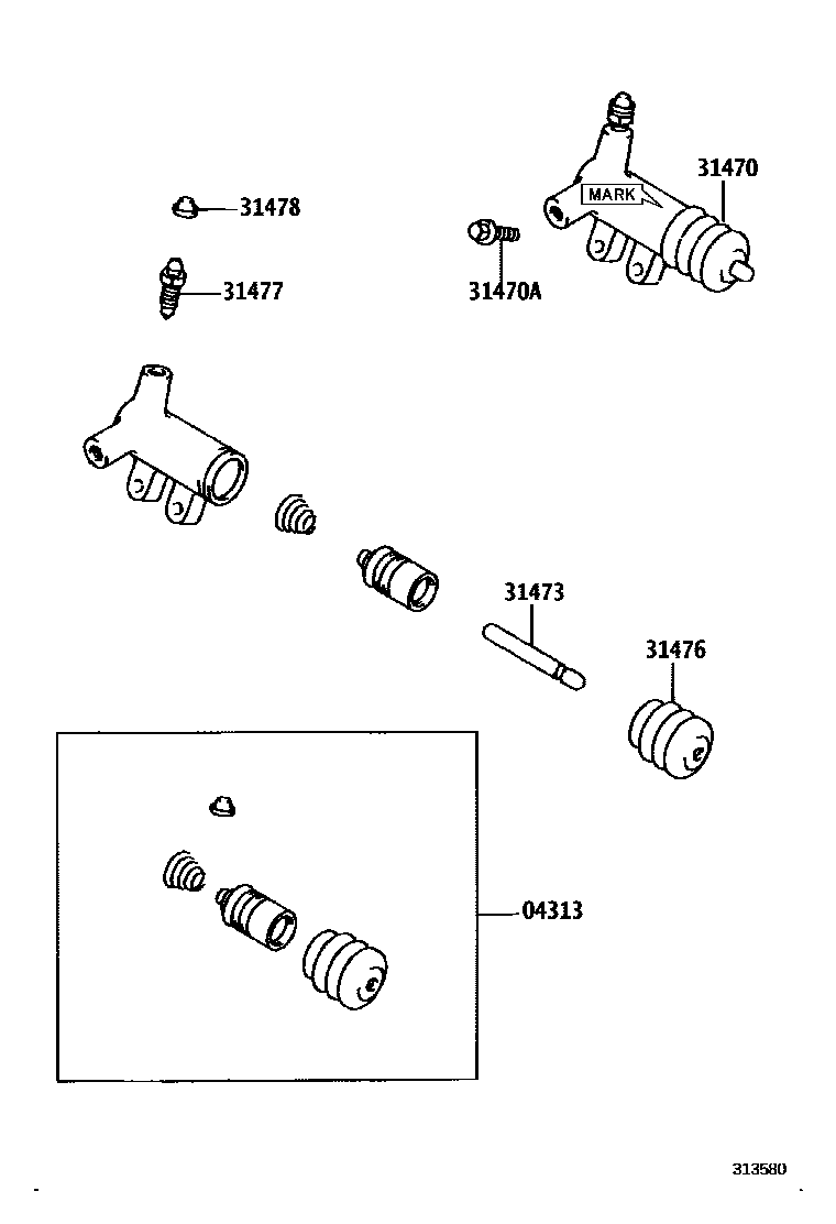 Toyota COROLLA 离合器分离缸 EPC diagram — 313580