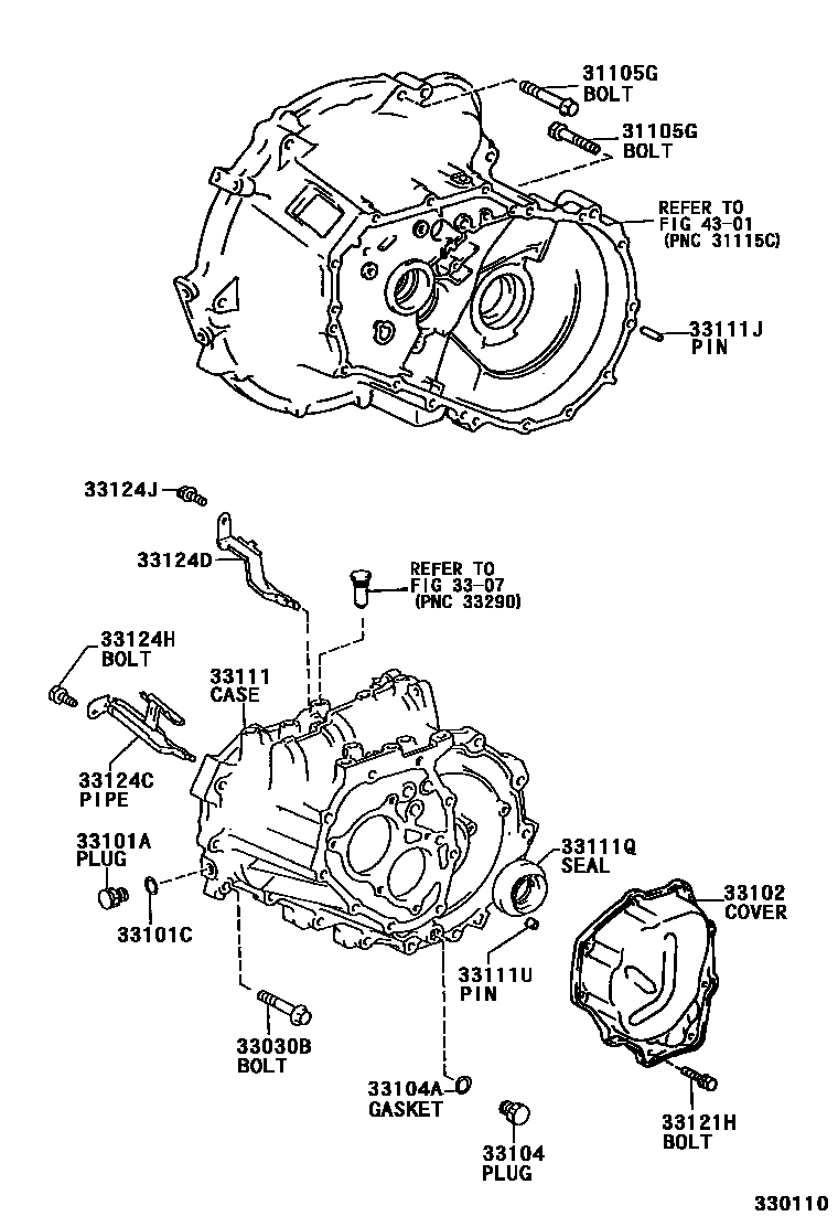 Toyota COROLLA 离合器壳和变速器壳(MTM) EPC diagram — 330110