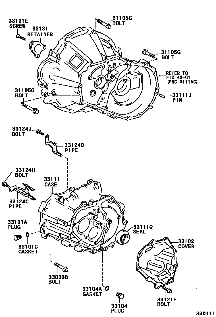 Toyota COROLLA 离合器壳和变速器壳(MTM) EPC diagram — 330111