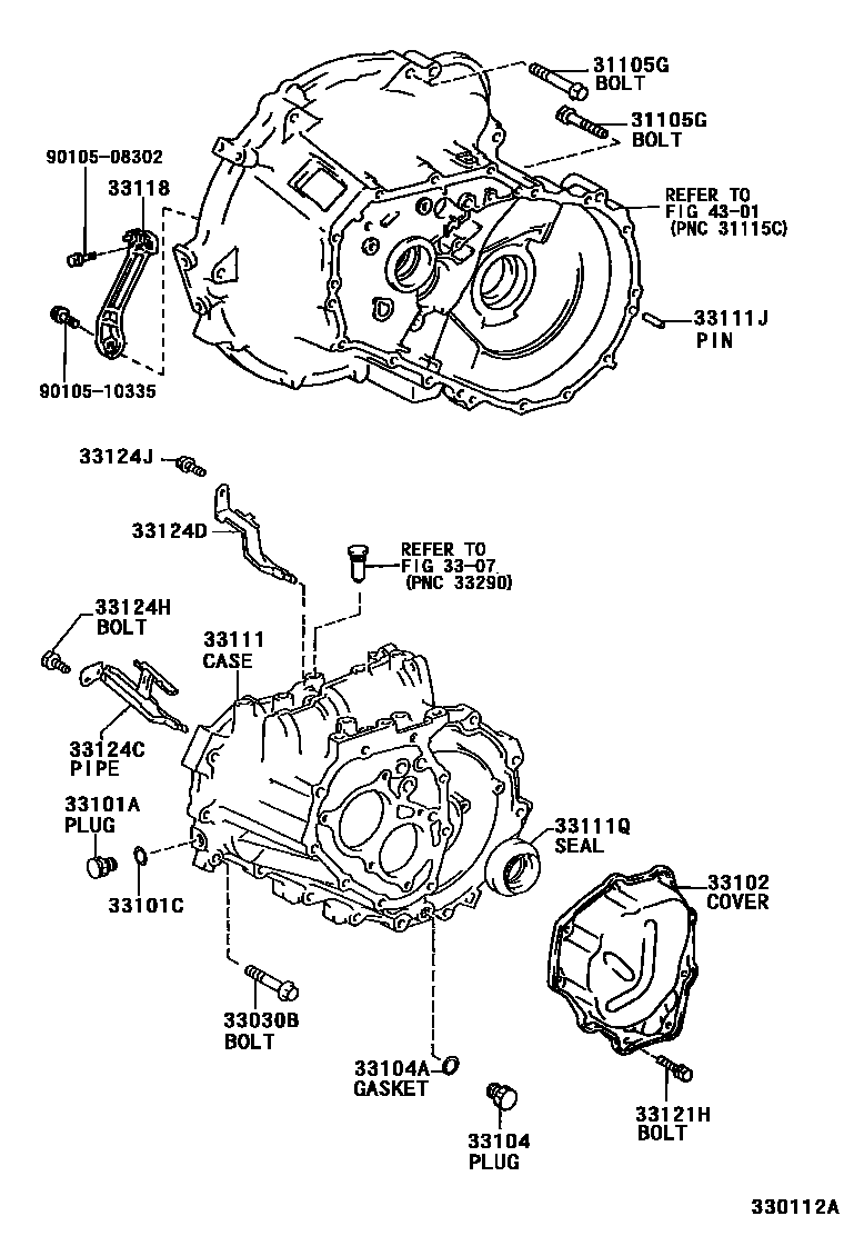 Toyota COROLLA 离合器壳和变速器壳(MTM) EPC diagram — 330112A