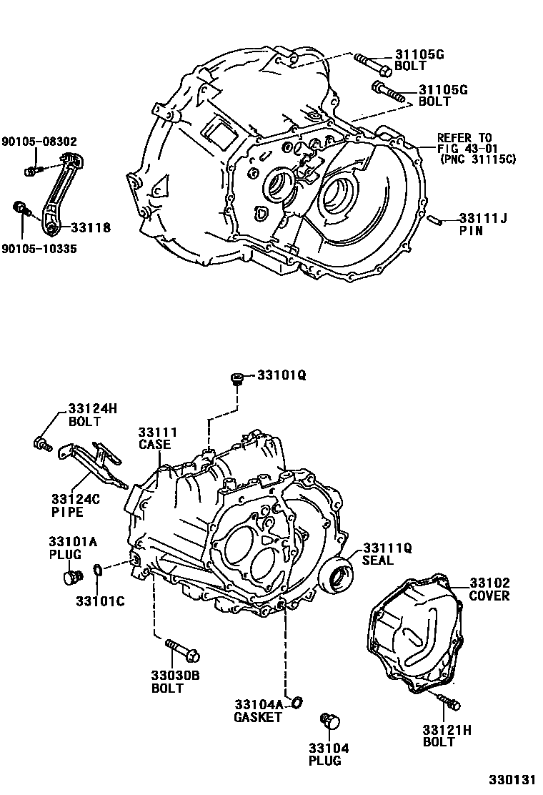 Toyota COROLLA 离合器壳和变速器壳(MTM) EPC diagram — 330131