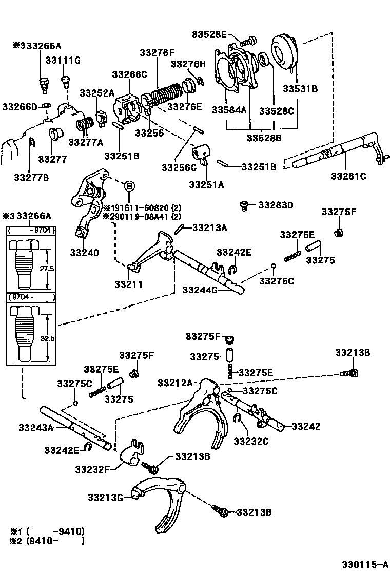 Toyota COROLLA 换档拨叉和换档杆轴(MTM) EPC diagram — 330115A
