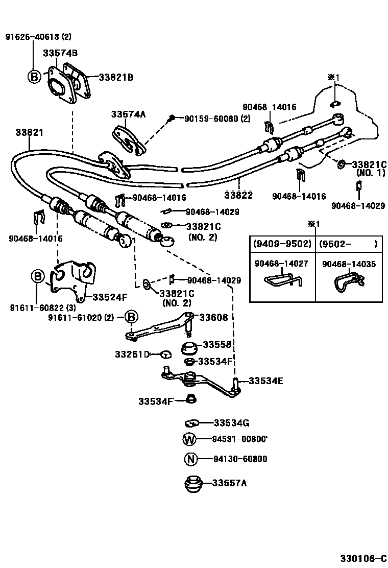 Toyota COROLLA Shift Lever & Retainer EPC diagram — 330106C
