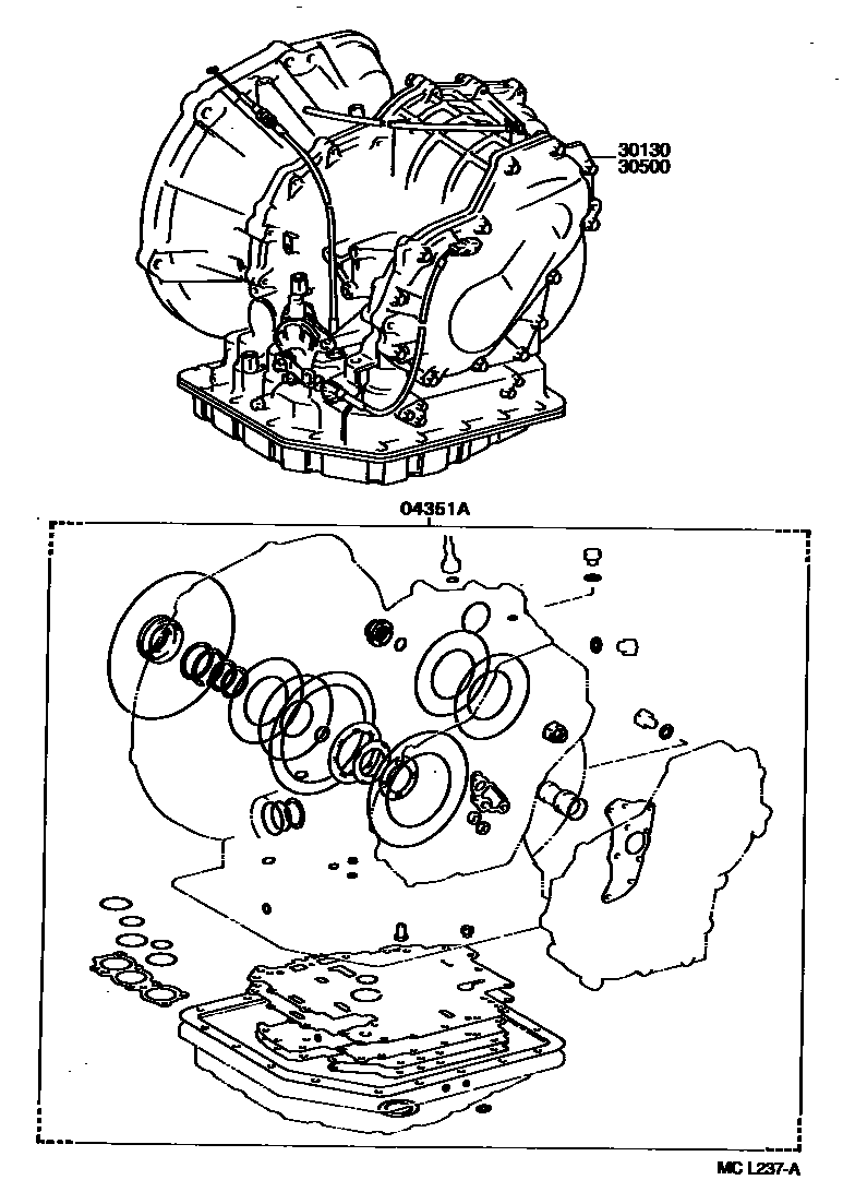 Toyota COROLLA 传动桥或变速器总成和衬垫组件(ATM) EPC diagram — MCL237A