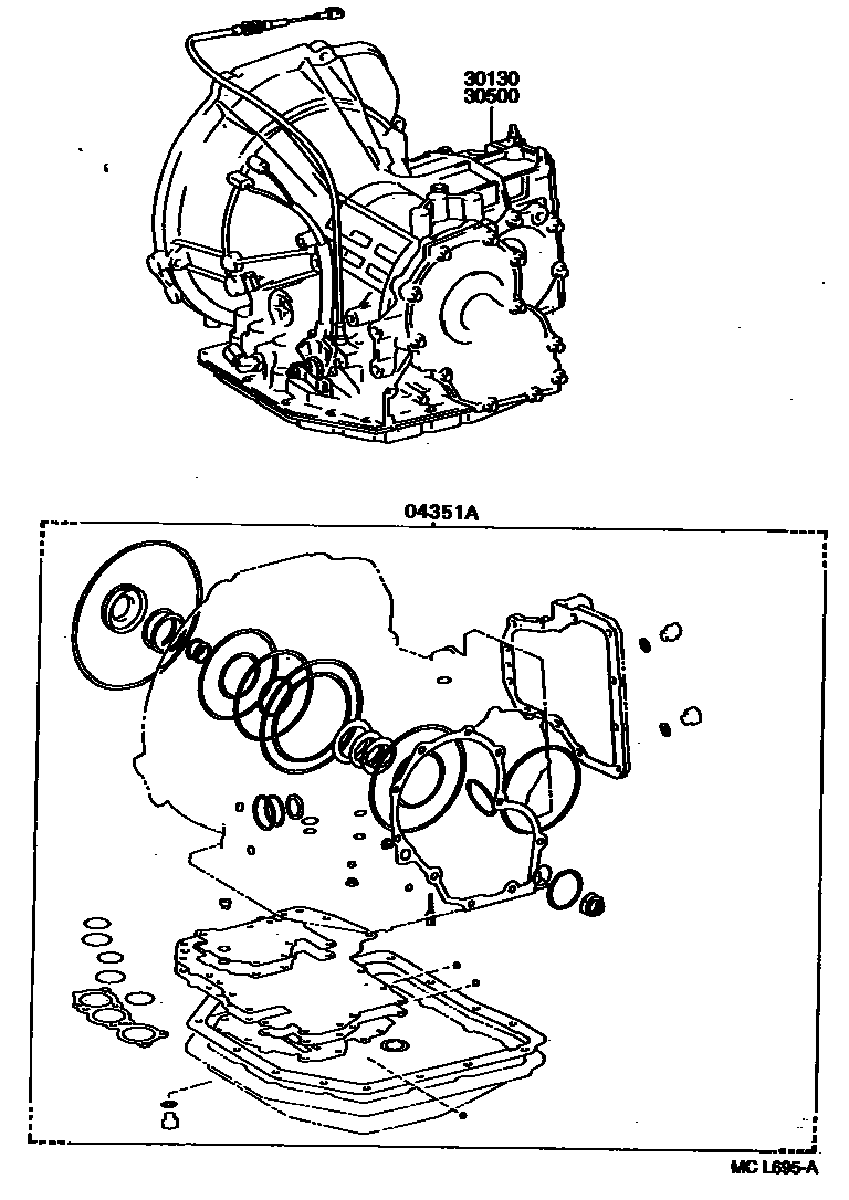 Toyota COROLLA 传动桥或变速器总成和衬垫组件(ATM) EPC diagram — MCL695A