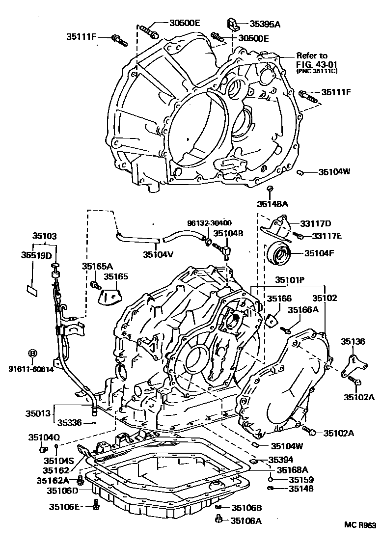Toyota COROLLA 变速器壳和油底壳(ATM) EPC diagram — MCR963
