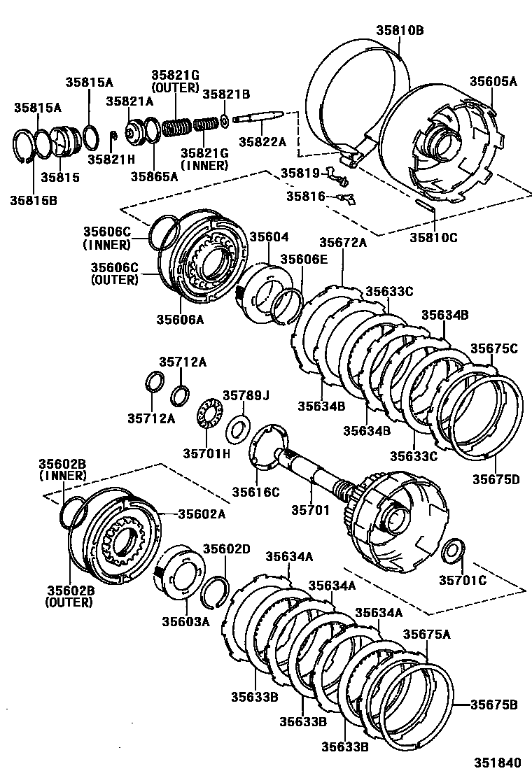 Toyota COROLLA 制动带和多片式离合器(ATM) EPC diagram — 351840