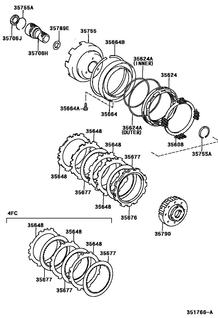 Toyota COROLLA 中央支架和行星太阳齿轮(ATM) EPC diagram — 351766A