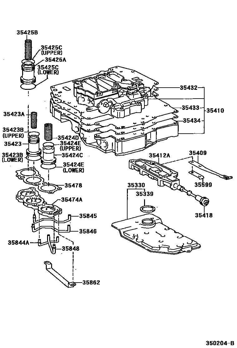 Toyota COROLLA 阀体和滤油网(ATM) EPC diagram — 350204B