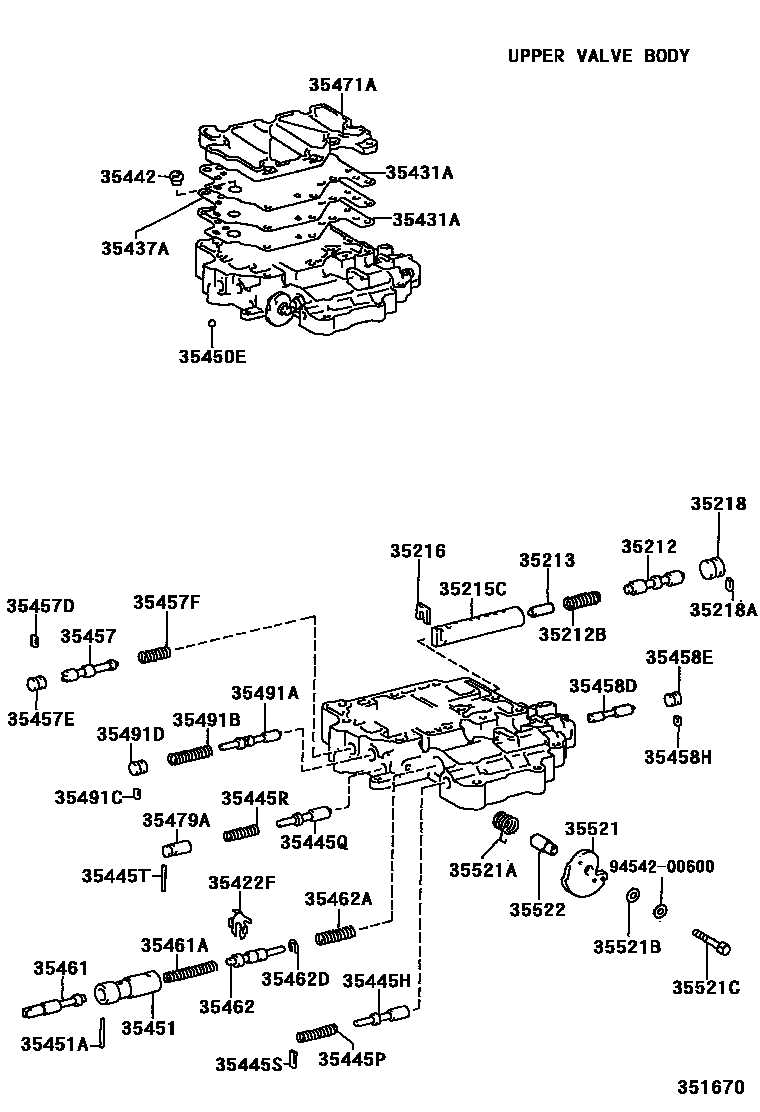 Toyota COROLLA 阀体和滤油网(ATM) EPC diagram — 351670