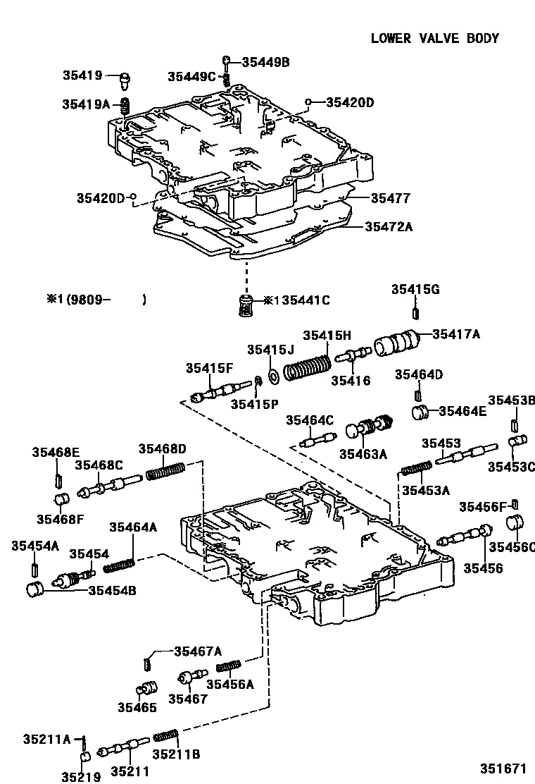 Toyota COROLLA 阀体和滤油网(ATM) EPC diagram — 351671